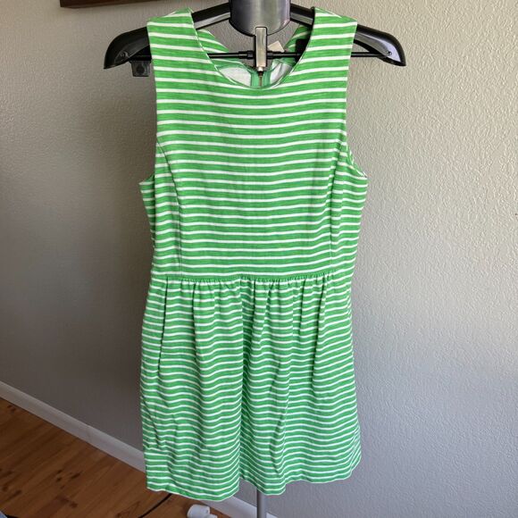 J. Crew Factory Green Striped Sleeveless Daybreak Ponte Knit Dress w Pockets M - Picture 1 of 4